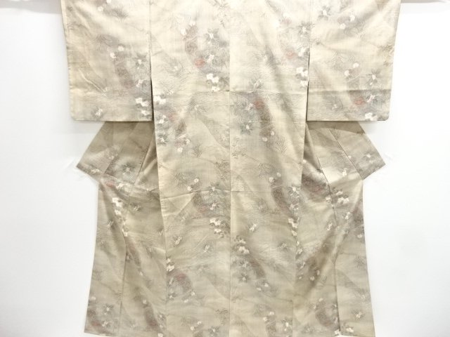 JAPANESE KIMONO / ANTIQUE KIMONO / SILK / TSUMUGI / WOVEN FLOWER